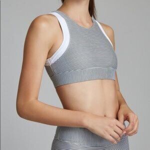 ALL FENIX Striped Sports Bra Crop Top | Grey White Activewear | X-Small‎